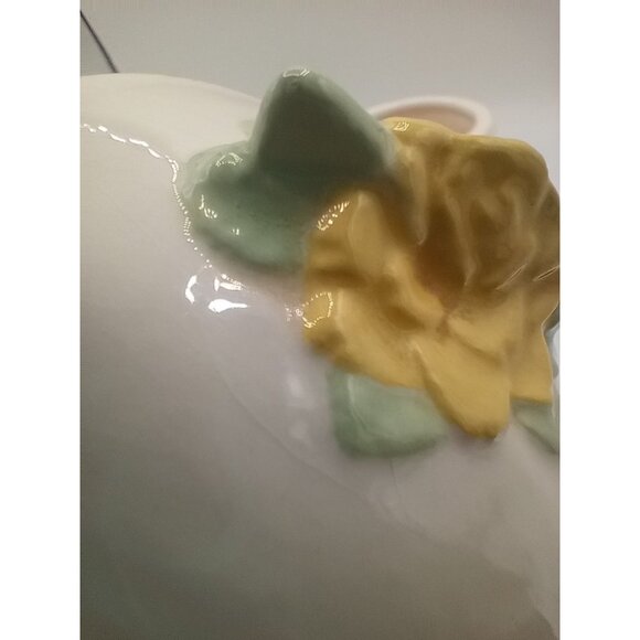 Canister Lid Ceramic Vintage Yellow Roses 5.25" Crazing Midcentury Floral Jar - Picture 15 of 16